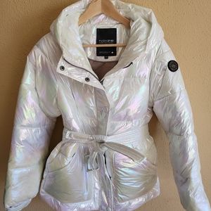 Noize metallic opal puffer short jacket sz M